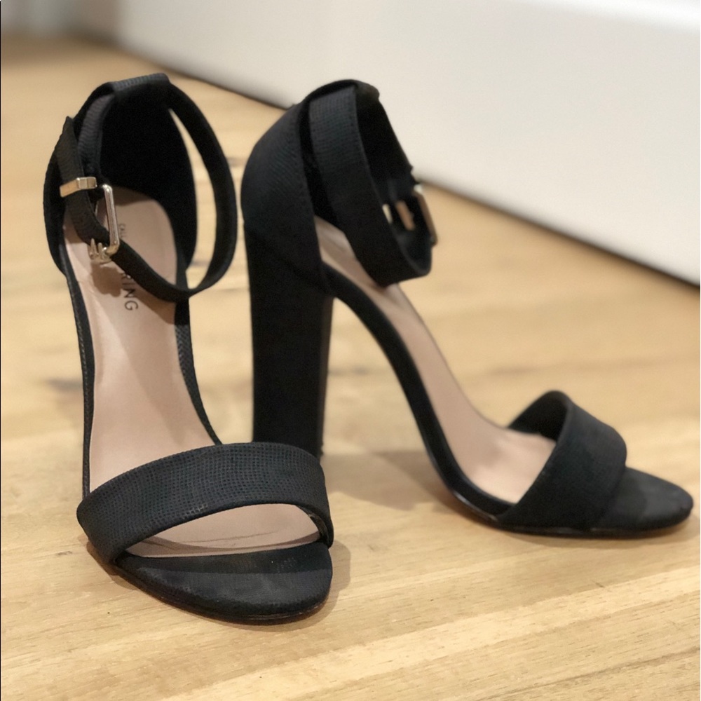 Textured Ankle Strap Heels